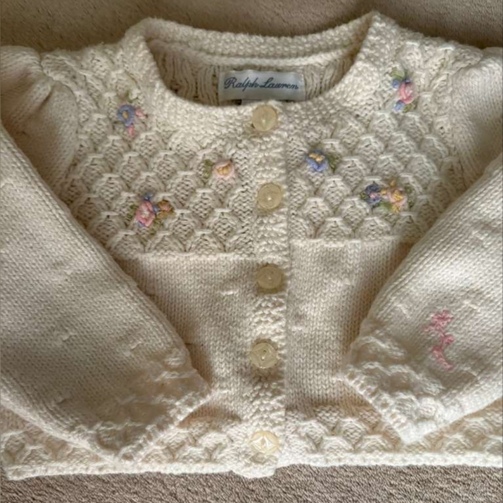 Ralph Lauren Baby Girl Floral Embroidery Cardigan Sweater Size 3-6 Months - Picture 5 of 9